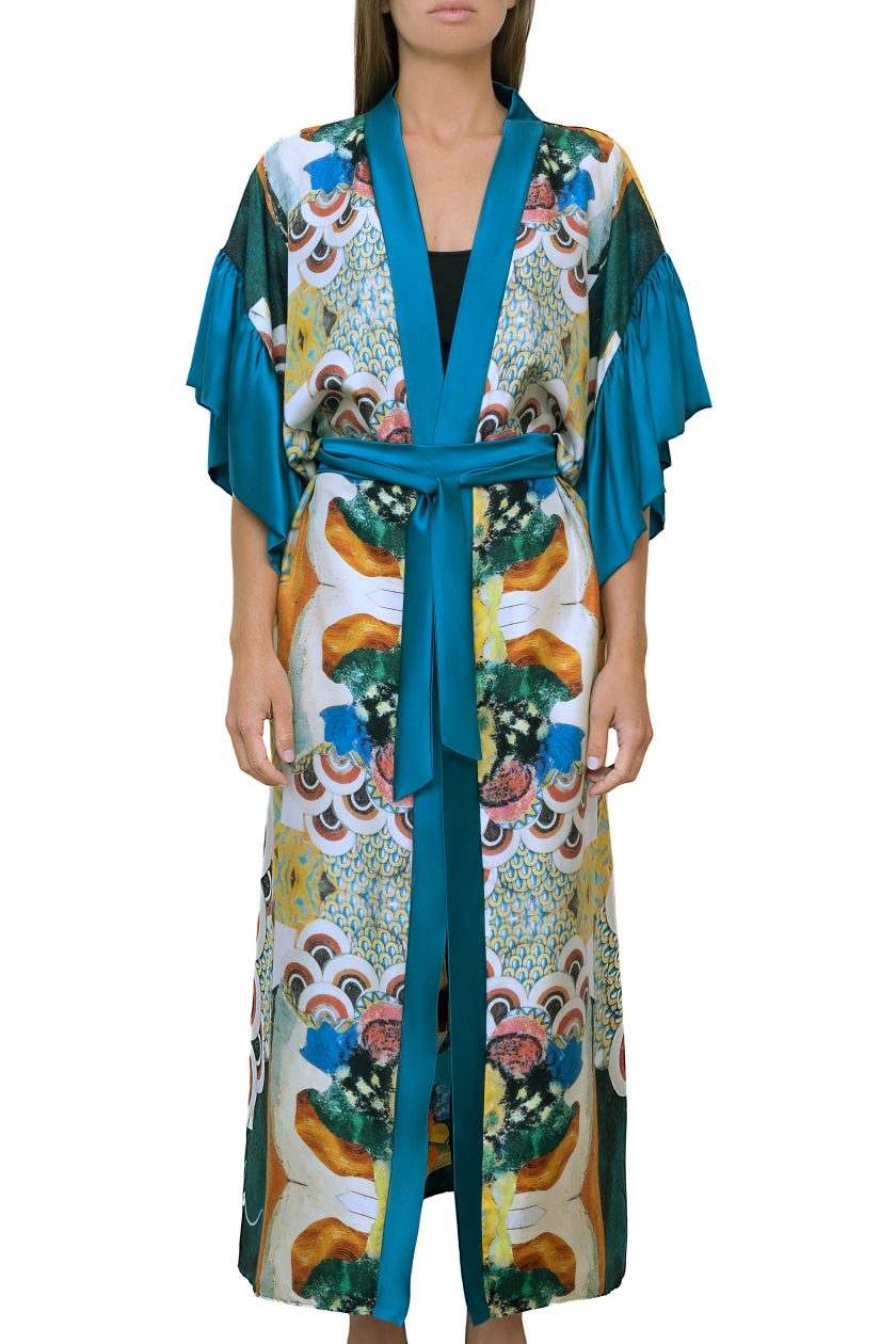 Anarela 100% silk kimono blu frontsize