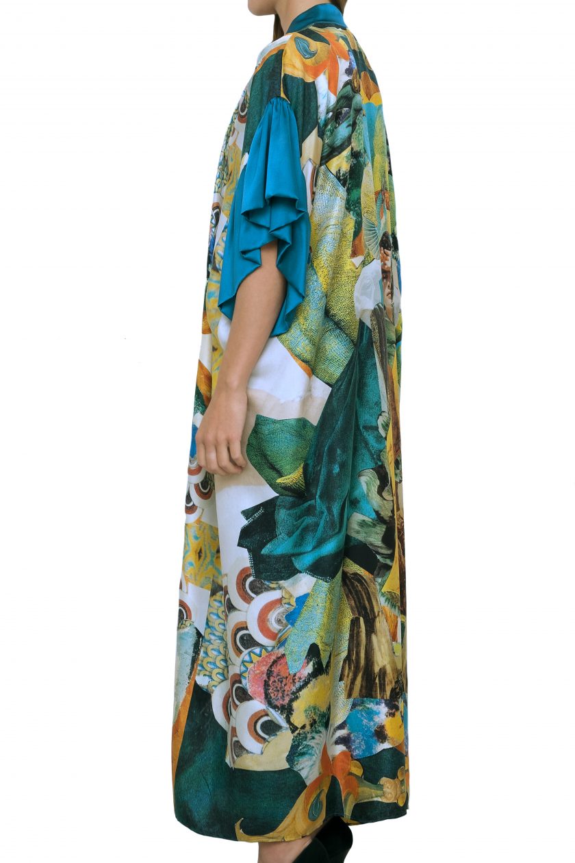 Anarela 100% silk long kimono blue sideway