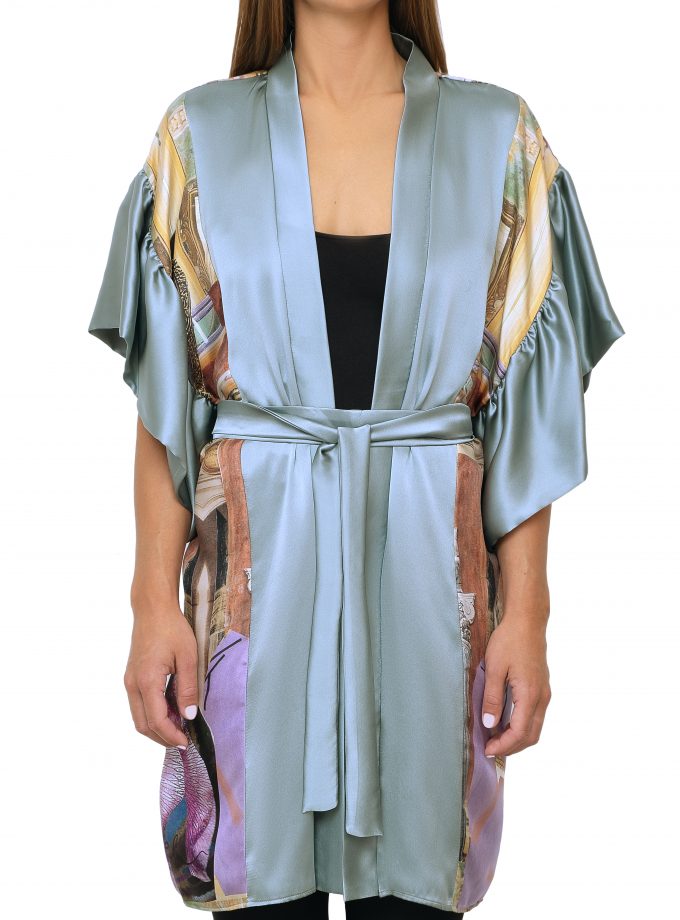 100% silk kimono violeta front
