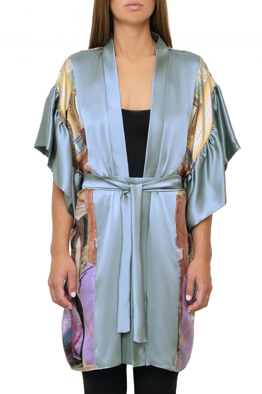100% silk kimono violeta front